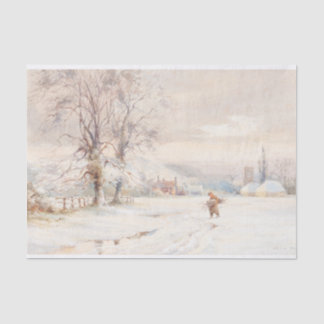 Mousseline Vintage Noël Tissu Papier HIVER PAYSAGE