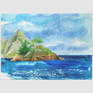 Mousseline Watercolor Seascapes Series Design 7 Tissu Papier