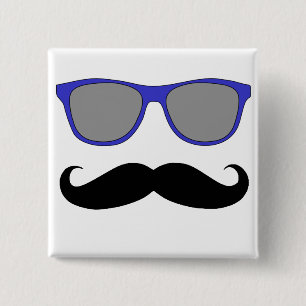 Moustache and Blue Sunglasses Humour 2 Inch Square Button