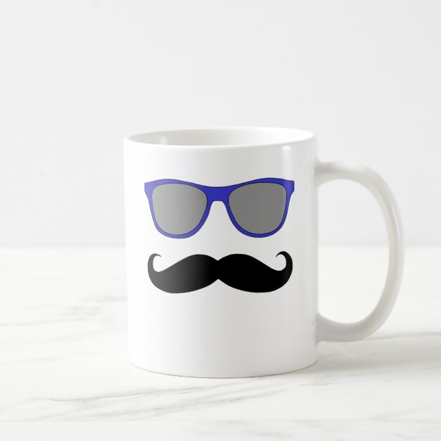 Moustache and Blue Sunglasses Humour Coffee Mug (Right)