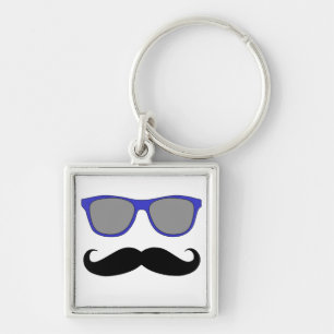 Moustache and Blue Sunglasses Humour Keychain
