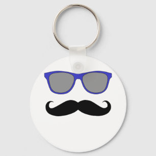 Moustache and Blue Sunglasses Humour Keychain