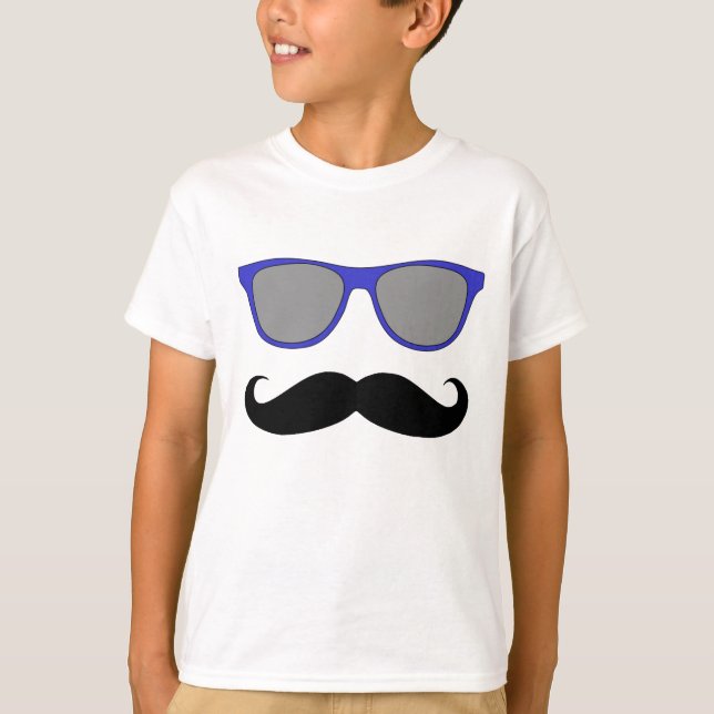Moustache and Blue Sunglasses Humour T-Shirt (Front)
