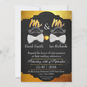 Moustache and bow for Mr and Mr Invitation