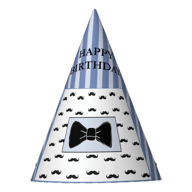 Moustache and Bow Tie Birthday Party Hat (Front)