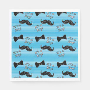 Moustache and Bowtie Blue Party Luncheon Napkins