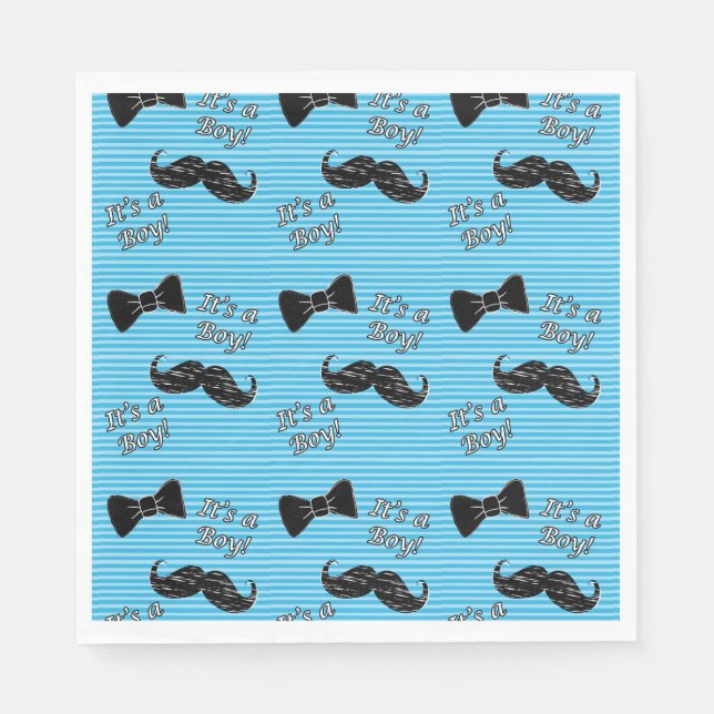 Moustache and Bowtie Blue Party Luncheon Napkins (Front)