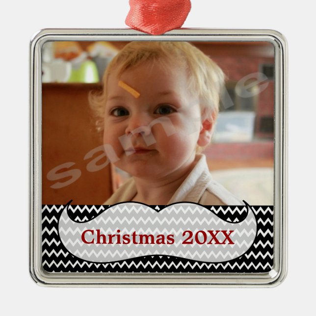 Moustache and Chevron Photo Ornament (Front)