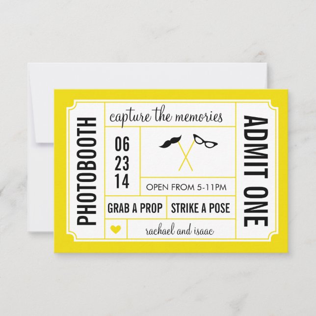 Moustache and Glasses Props Photobooth Ticket Invitation (Front)