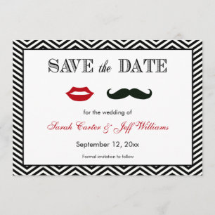Moustache and Lips Chevron Save the Date Cards