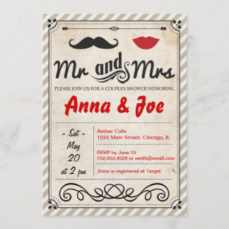 Moustache and Lips Couples Shower Invitation