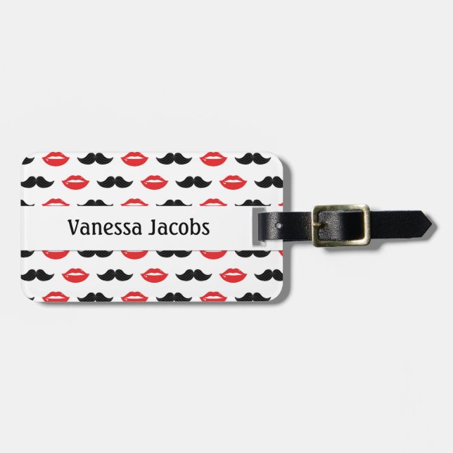 Moustache and Lips His & Hers Pattern Luggage Tag (Front Horizontal)