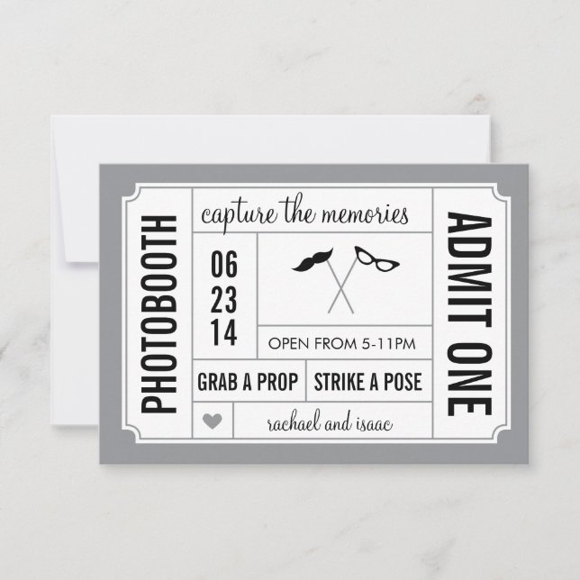 Moustache and Lips Props Photobooth Ticket Invitation (Front)