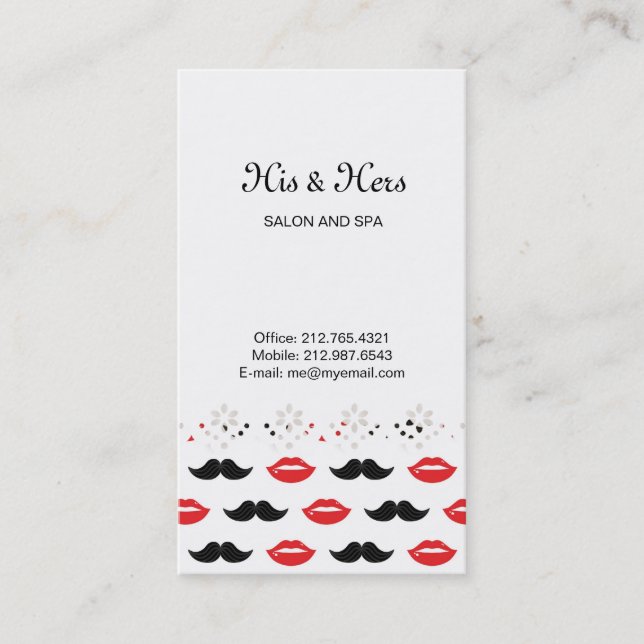 Moustache and Lips Red & Black Pattern Business Card (Front)