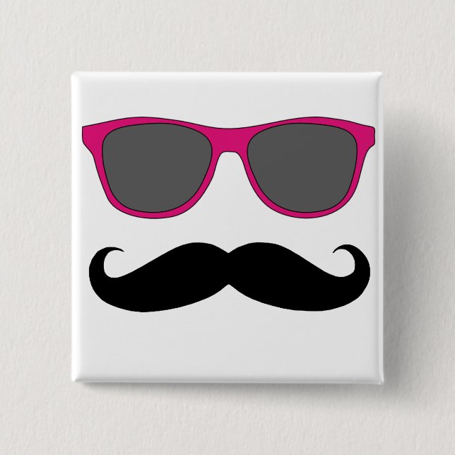 Moustache and Pink Sunglasses Humour 2 Inch Square Button (Front)