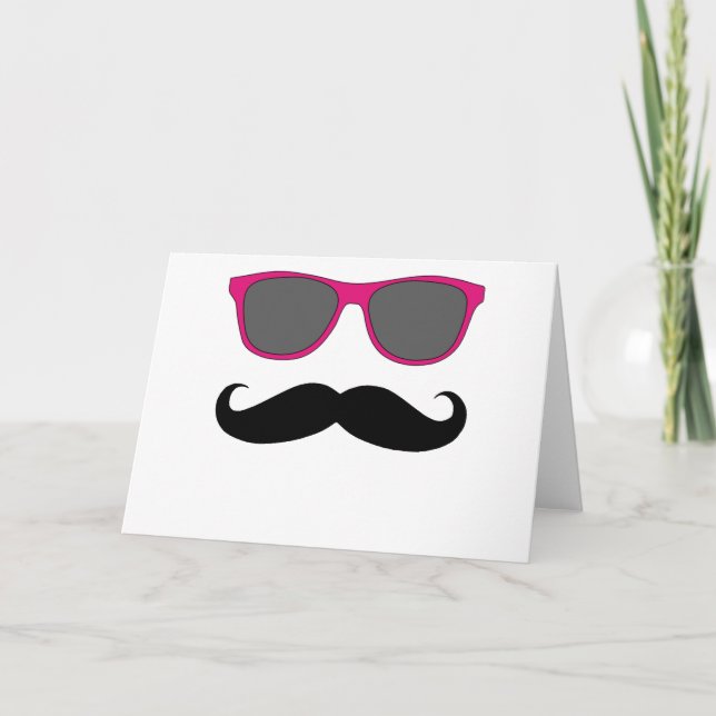 Moustache and Pink Sunglasses Humour Card (Front)