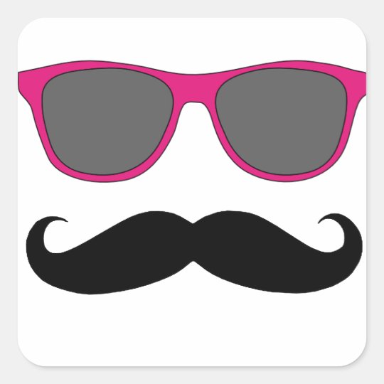 Moustache and Pink Sunglasses Humour Square Sticker
