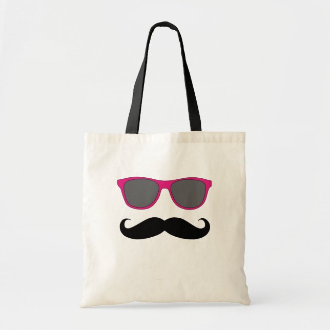 Moustache and Pink Sunglasses Humour Tote Bag (Front)