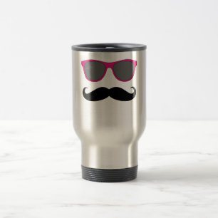 Moustache and Pink Sunglasses Humour Travel Mug