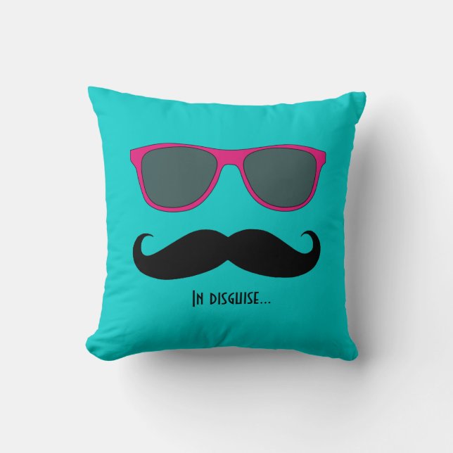 Moustache and Sunglasses Disguise Pink Teal Throw Pillow (Front)