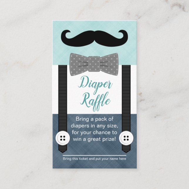 moustache baby diaper raffle ticket mint navy blue enclosure card (Front)