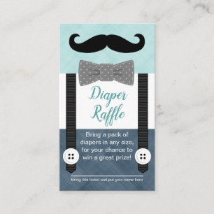 moustache baby diaper raffle ticket mint navy blue enclosure card