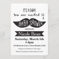 Moustache Baby Shower Black & White Invitations