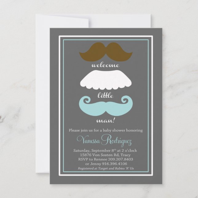 Moustache Baby Shower Invitation (Front)