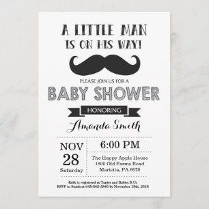 Moustache Baby Shower Invitation Black and Grey