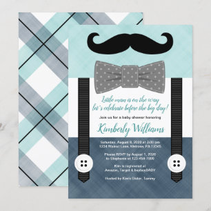 moustache baby shower invitation boy mint navy gre