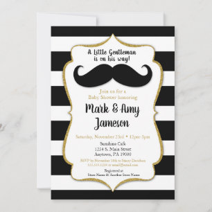 Moustache Baby Shower Invitation Horizontal Stripe