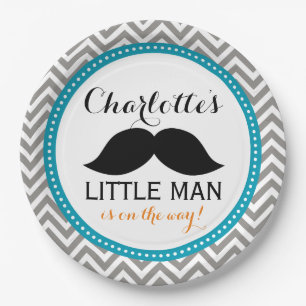 Moustache Baby Shower Paper Plates, Little Man Plate