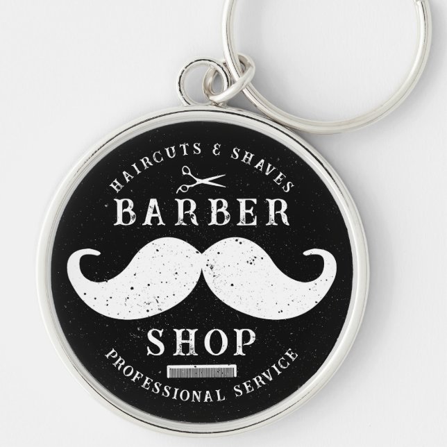 Moustache Barber Shop Modern Hairstylist Barbersho Keychain (Front)