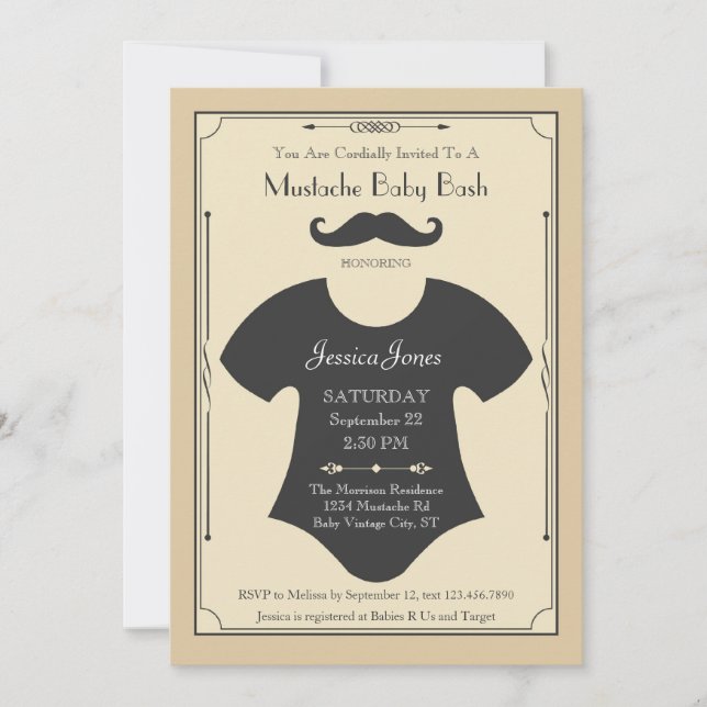Moustache Bash Baby Shower Invitation (Front)