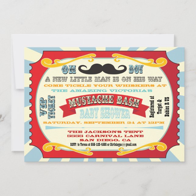 Moustache Bash Baby Shower Invitation (Front)