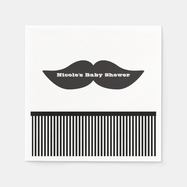 Moustache Bash Black & White Striped Party Napkins (Front)