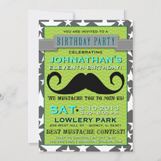Moustache Bash Chevron Birthday Party Invitation (Front)