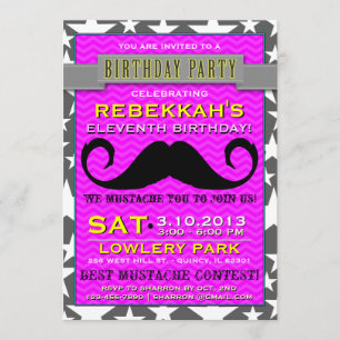 Moustache Bash Chevron Birthday Party Invitation