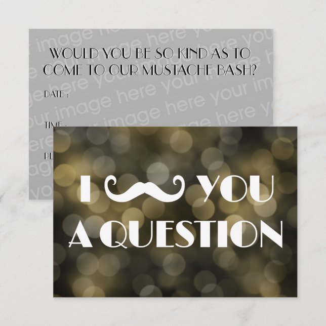 Moustache Bash Question Bokeh Lights Invitations (Front/Back)