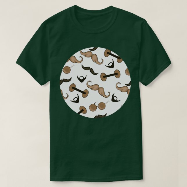 Moustache beard and dumbbells pattern T-Shirt (Design Front)