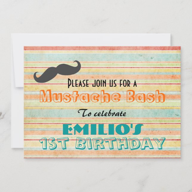 Moustache Birthday Bash Invite (Front)