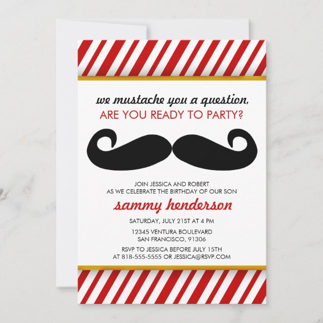 Moustache Birthday Invitation (Front)