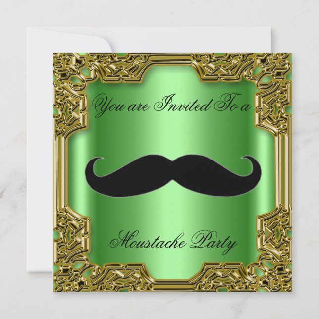 Moustache  Birthday Party Invitation Green (Front)