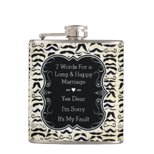 Moustache Black and Tan Hipster Pattern Hip Flask