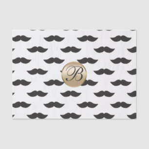Moustache Black White Gold Monogram Party Tissue Paper
