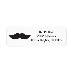 Moustache Black & White Modern Address Labels