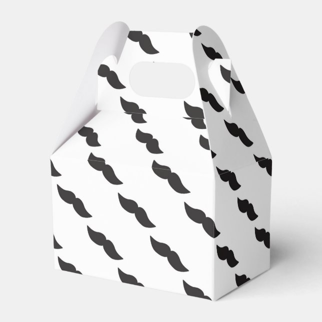 Moustache Black & White Modern Party Favour Boxes (Front Side)