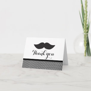 Moustache Black & White Striped Thank You Fold Car