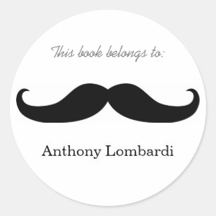 Moustache Bookplates Classic Round Sticker
