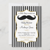 Moustache Boy Baby Shower Invitation Black Gold